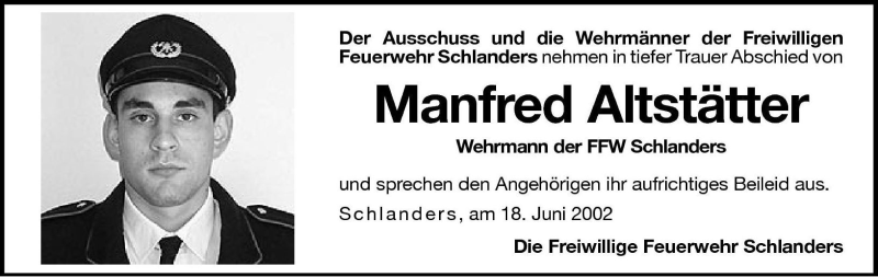  Traueranzeige für Manfred Altstätter vom 18.06.2002 aus Dolomiten