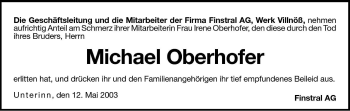 Traueranzeige von Michael Oberhofer von Dolomiten