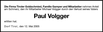 Traueranzeige von Paul Volgger von Dolomiten
