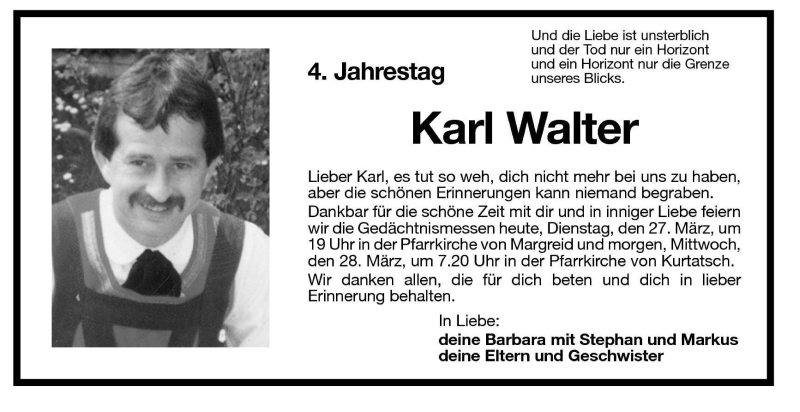  Traueranzeige für Karl Walter vom 27.03.2001 aus Dolomiten