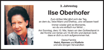 Traueranzeige von Ilse Oberhofer von Dolomiten