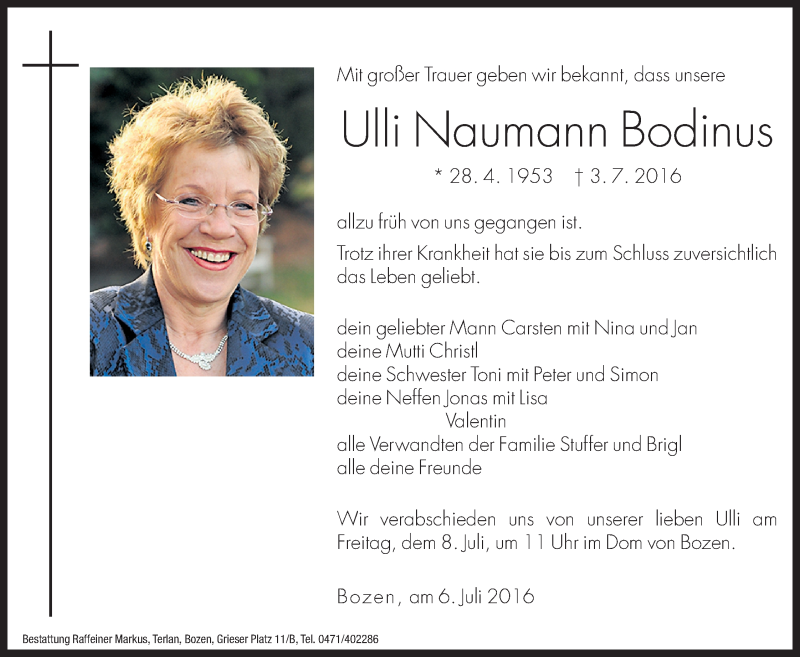  Traueranzeige für Ulli Naumann Bodinus vom 06.07.2016 aus Dolomiten