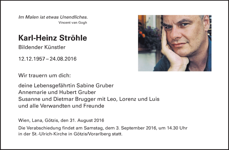  Traueranzeige für Karl-Heinz Ströhle vom 31.08.2016 aus Dolomiten