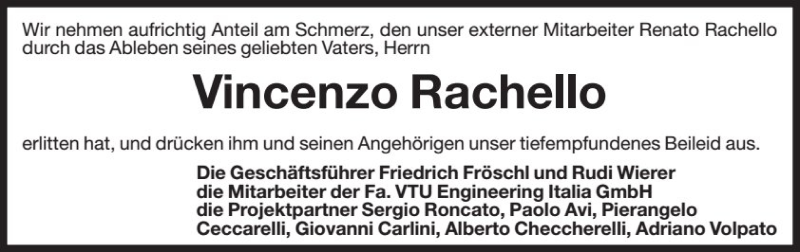  Traueranzeige für Vincenzo Rachello vom 10.01.2017 aus Dolomiten