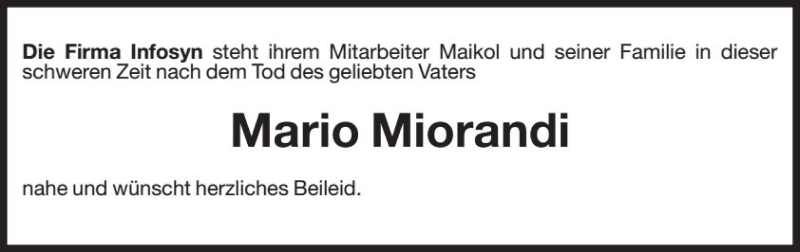  Traueranzeige für Mario Miorandi vom 17.01.2017 aus Dolomiten