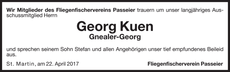  Traueranzeige für Georg Kuen vom 22.04.2017 aus Dolomiten