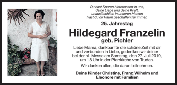 Traueranzeige von Hildegard Franzelin von Dolomiten