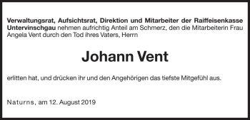 Traueranzeige von Johann Vent von Dolomiten