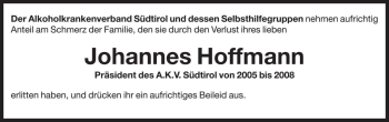 Traueranzeige von Johannes Hoffmann von Dolomiten