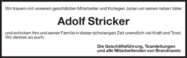 Traueranzeige von Adolf Stricker von Dolomiten