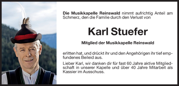 Traueranzeige von Karl Stuefer von Dolomiten