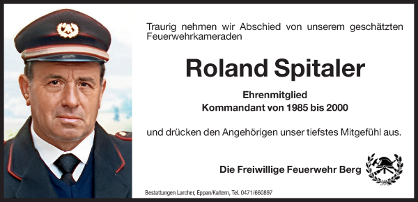 Traueranzeige von Roland Spitaler von Dolomiten
