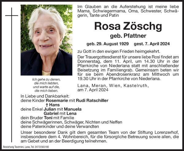 Traueranzeige von Rosa Zöschg von Dolomiten