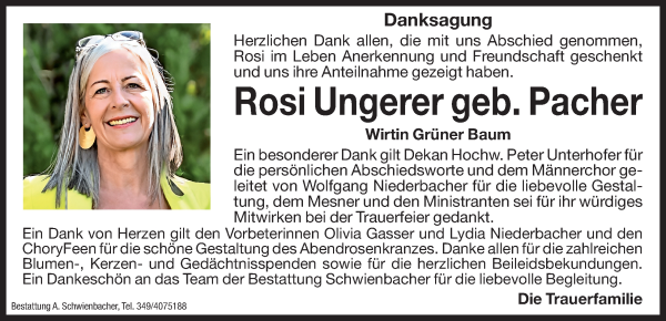 Traueranzeige von Rosi Ungerer von Dolomiten
