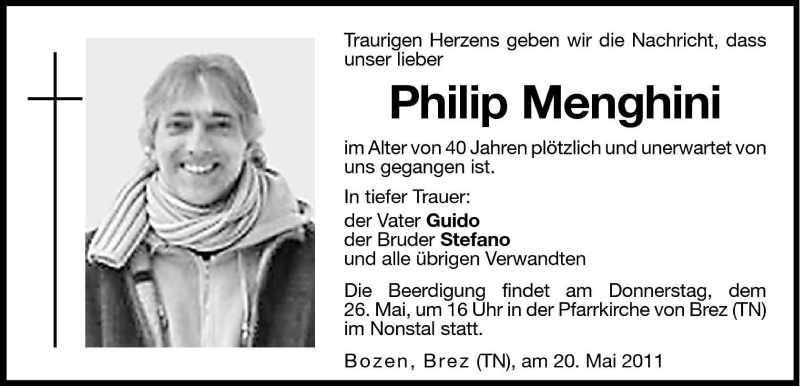  Traueranzeige für Philip Menghini vom 25.05.2011 aus Dolomiten