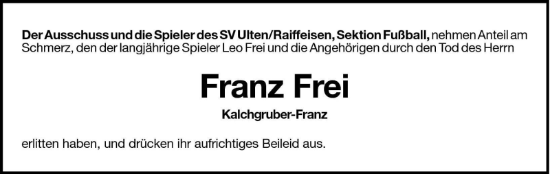  Traueranzeige für Franz Frei vom 02.01.2001 aus Dolomiten