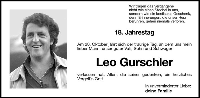  Traueranzeige für Leo Gurschler vom 27.10.2001 aus Dolomiten