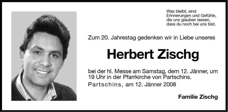  Traueranzeige für Herbert Zischg vom 11.01.2008 aus Dolomiten