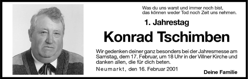  Traueranzeige für Konrad Tschimben vom 16.02.2001 aus Dolomiten