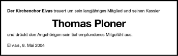 Traueranzeige von Thomas Ploner von Dolomiten
