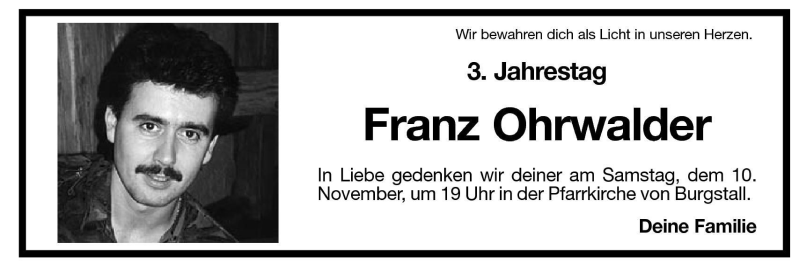  Traueranzeige für Franz Josef Ohrwalder vom 09.11.2001 aus Dolomiten