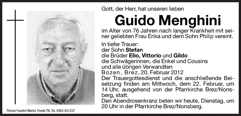  Traueranzeige für Guido Menghini vom 21.02.2012 aus Dolomiten