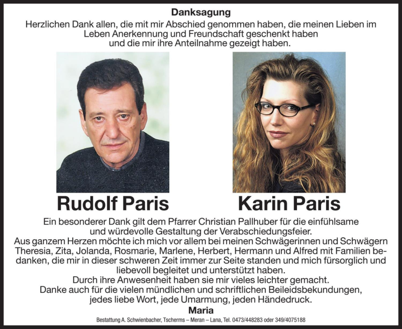  Traueranzeige für Karin Paris vom 31.10.2017 aus Dolomiten