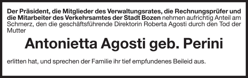  Traueranzeige für Antonietta Agosti vom 11.08.2017 aus Dolomiten