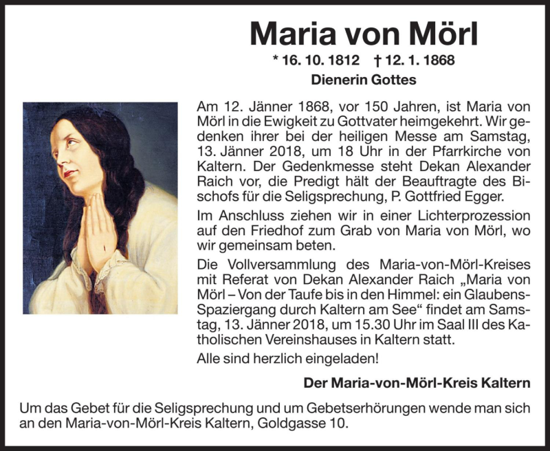  Traueranzeige für Maria von Mörl vom 12.01.2018 aus Dolomiten