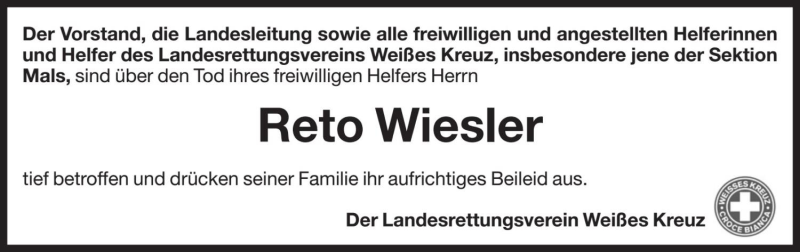  Traueranzeige für Reto Wiesler vom 19.10.2018 aus Dolomiten