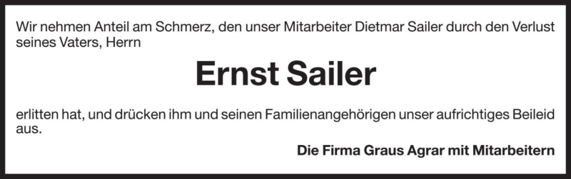  Traueranzeige für Ernst Sailer vom 28.11.2018 aus Dolomiten