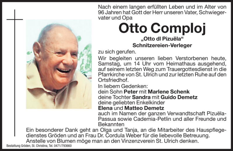  Traueranzeige für Otto Comploj vom 10.02.2018 aus Dolomiten
