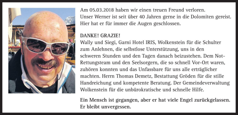  Traueranzeige für Werner  vom 17.03.2018 aus Dolomiten