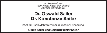 Traueranzeige von Oswald Sailer von Dolomiten