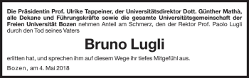 Traueranzeige von Bruno Lugli von Dolomiten