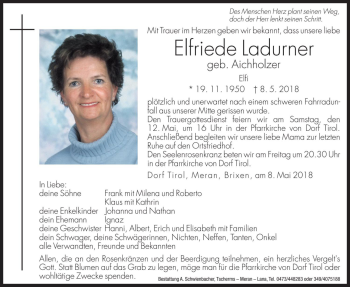 Traueranzeige von Elfriede Ladurner von Dolomiten