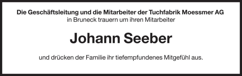  Traueranzeige für Johann Seeber vom 20.09.2018 aus Dolomiten