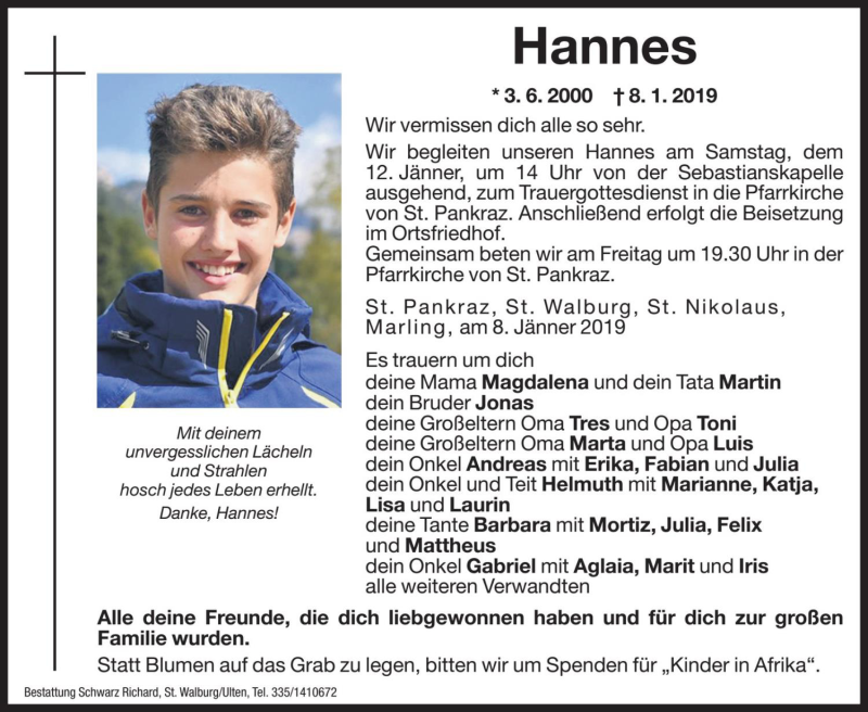  Traueranzeige für Hannes Breitenberger vom 11.01.2019 aus Dolomiten