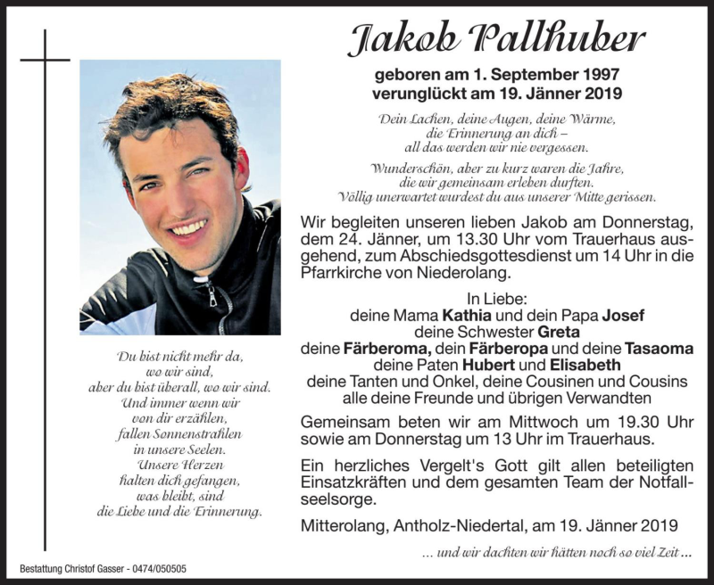  Traueranzeige für Jakob Pallhuber vom 23.01.2019 aus Dolomiten