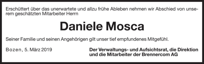  Traueranzeige für Daniele Mosca vom 07.03.2019 aus Dolomiten
