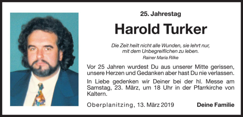  Traueranzeige für Harold Turker vom 13.03.2019 aus Dolomiten