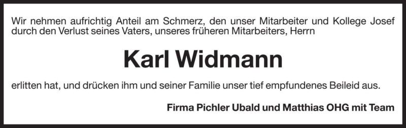  Traueranzeige für Karl Widmann vom 15.03.2019 aus Dolomiten