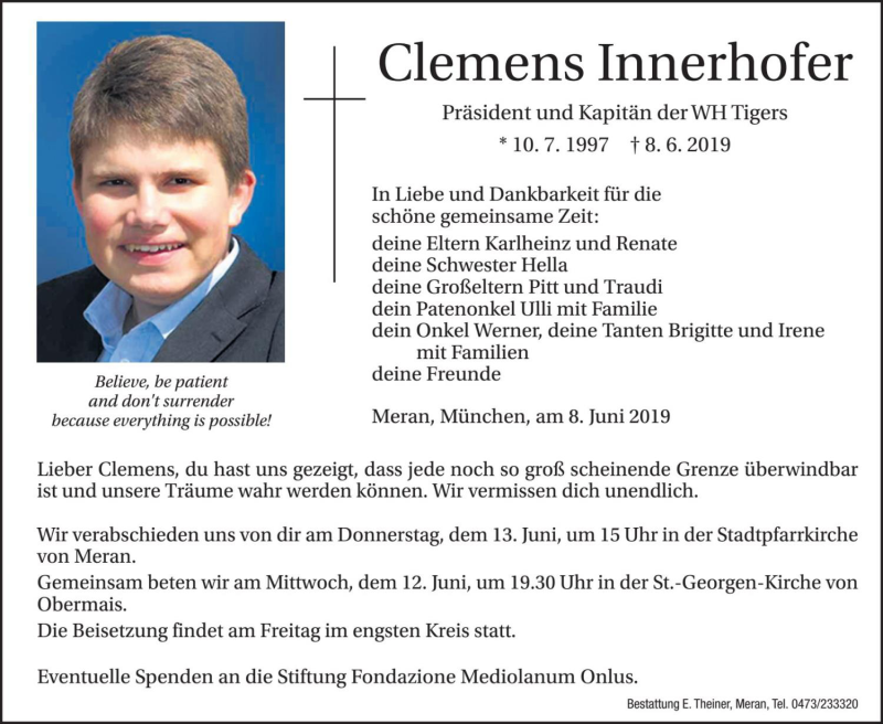  Traueranzeige für Clemens Innerhofer vom 12.06.2019 aus Dolomiten