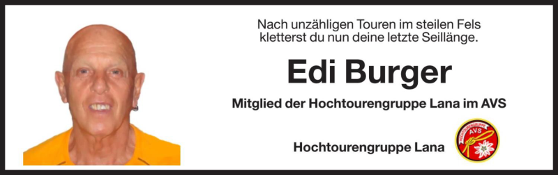  Traueranzeige für Edi Burger vom 05.07.2019 aus Dolomiten
