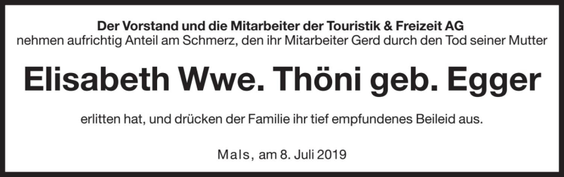  Traueranzeige für Elisabeth Thöni vom 10.07.2019 aus Dolomiten