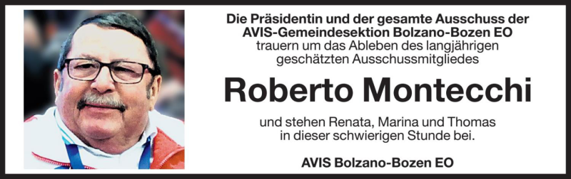  Traueranzeige für Roberto Montecchi vom 06.08.2019 aus Dolomiten