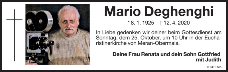  Traueranzeige für Mario Deghenghi vom 23.10.2020 aus Dolomiten