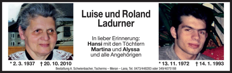 Traueranzeige für Roland Ladurner vom 23.10.2020 aus Dolomiten