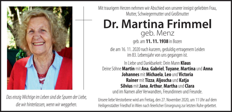  Traueranzeige für Martina Frimmel vom 24.11.2020 aus Dolomiten