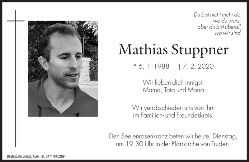  Traueranzeige für Mathias Stuppner vom 11.02.2020 aus Dolomiten